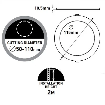 Led φωτιστικό panel 8W ενδιάμεσο φως 4000k 824lm με ρυθμιζόμενη εγκοπή Φ50-115mm