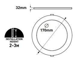 Led panel slim φωτιστικό επίτοιχο στρογγυλό Φ170mm 12W ψυχρό λευκό φως 6500k 1080lm δέσμης 120°