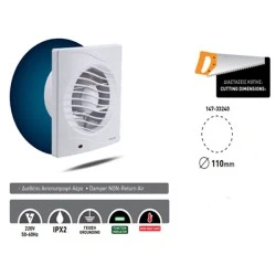 Εξαεριστήρας μπάνιου Φ120mm ισχύος 16W 220V 240m3/h σε λευκό χρώμα