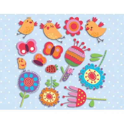 Διακοσμητικό αυτοκόλλητο τριών επιπέδων Birds & Flowers M 31,5x36cm από βινύλιο