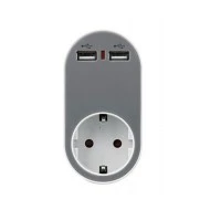 Αντάπτορας ασφαλείας σε σούκο και 2 USB 5V 2.4A 250V 3680W σε γκρι χρώμα με γείωση