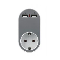 Αντάπτορας ασφαλείας σε σούκο και 2 USB 5V 2.4A 250V 3680W σε γκρι χρώμα με γείωση Αντάπτορας ασφαλείας σε σούκο και 2 USB 5V 2.4A 250V 3680W σε γκρι χρώμα με γείωση