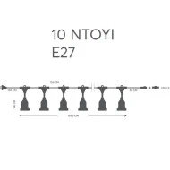 Γιρλάντα εξωτερικού χώρου μήκους 10m με 10 ντουί για λάμπες Ε27 επεκτεινόμενη