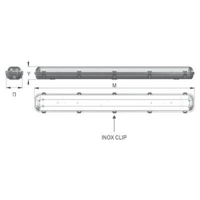 Φωτιστικό στεγανό IP65 για 1 λάμπα LED TUBE T8 60cm με κάλυμμα P.C. και με τροφοδοσία στο 1 άκρο