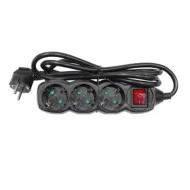 Πολύπριζο 3 θέσεων σούκο 3x1.5mm² μαύρο χρώμα με διακόπτη και καλώδιο 1.5m