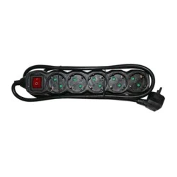 Πολύπριζο 5 θέσεων σούκο 3x1.5mm² σε μαύρο χρώμα με καλώδιο 1.5m και διακόπτη Πολύπριζο 5 θέσεων σούκο 3x1.5mm² σε μαύρο χρώμα με καλώδιο 1.5m και διακόπτη