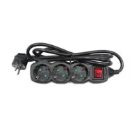 Πολύπριζο 3 θέσεων σούκο 3x1.5mm² μαύρο χρώμα με καλώδιο 3m και διακόπτη