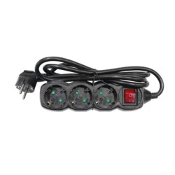Πολύπριζο 3 θέσεων σούκο 3x1.5mm² μαύρο χρώμα με καλώδιο 3m και διακόπτη