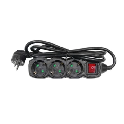 Πολύπριζο 3 θέσεων σούκο 3x1.5mm² μαύρο χρώμα με καλώδιο 3m και διακόπτη