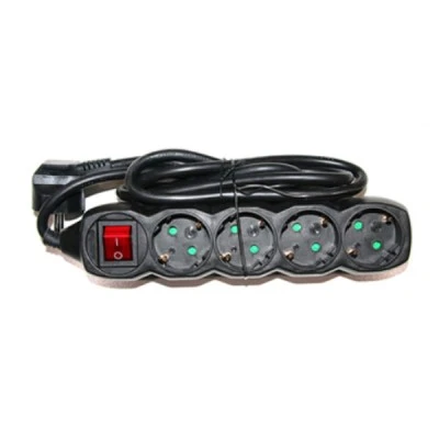 Πολύπριζο 4 θέσεων σούκο 3x1.5mm² μαύρο χρώμα με καλώδιο 3m και διακόπτη