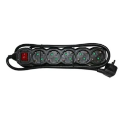 Πολύπριζο 5 θέσεων σούκο 3x1.5mm² μαύρο χρώμα με καλώδιο 3m και διακόπτη