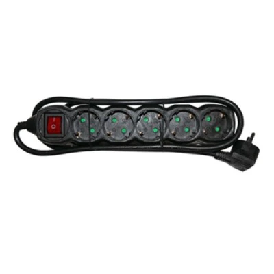 Πολύπριζο 5 θέσεων σούκο 3x1.5mm² μαύρο χρώμα με καλώδιο 3m και διακόπτη
