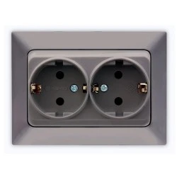 Πρίζα σούκο διπλή χωνευτή 16A 250V NE-AD γραφίτης Πρίζα σούκο διπλή χωνευτή 16A 250V NE-AD γραφίτης