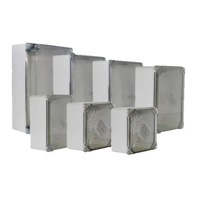 Εξωτερικό κουτί διαστάσεων 240x190x90mm στεγανό ΙΡ55 σε γκρί χρώμα με διαφανές καπάκι