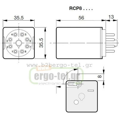 Ρελέ τύπου λυχνίας 10A CARLO GAVAZZI RCP8002 2C/O 115V AC 8 ποδιών με κλειδί συγκράτησης & LED