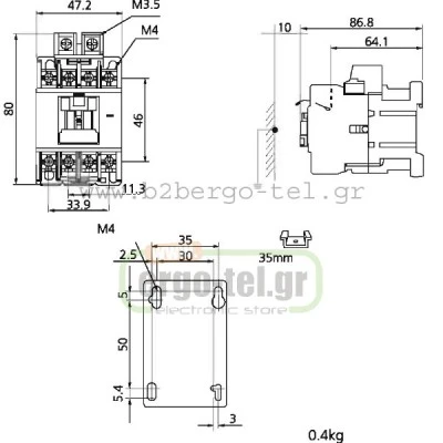 Ρελέ ισχύος τύπου LG τετραπολικό 11KW 415V με πηνίο 230V 22AC3/32AC1 KRIPAL UKC1-22/4