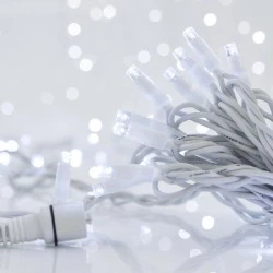 100 Χριστουγεννιάτικα led λαμπάκια σειράς 5mm 230V επέκταση έως 9 με λευκό καλώδιο από καουτσούκ