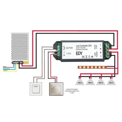 Dimmer LED CONTROLLER 20A για λάμπες και προβολείς LED 12 ή 24 V DC