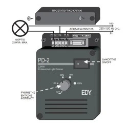 Ρυθμιστής φωτισμού- DIMMER PD-2 μαύρο 230V 2,5KW επαγωγικών/ωμικών φορτίων με SOFT START