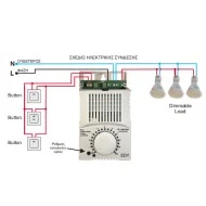 Ρυθμιστής φωτισμού-Dimmer PD-1300W επιτοίχιος 230V για λάμπες LED Dimmable και ωμικά/χωρητικά φορτία