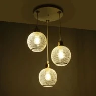 Φωτιστικό VIVIDUS Vintage κρεμαστό φωτιστικό Πλέγμα τρίφωτο 3 x E27 IP20 λευκό & χρυσό μέταλλο διάστασης Μ32xΠ32xΥ70cm