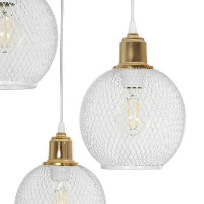 Φωτιστικό VIVIDUS Vintage κρεμαστό φωτιστικό Πλέγμα τρίφωτο 3 x E27 IP20 λευκό & χρυσό μέταλλο διάστασης Μ32xΠ32xΥ70cm