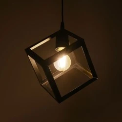 Φωτιστικό DISE μοντέρνο κρεμαστό κύβος μονόφωτο 1xE27 μαύρο μεταλλικό με διάσταση Μ18 x Π18 x Υ68cm
