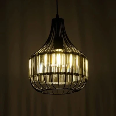 Φωτιστικό LUMAON Vintage κρεμαστό μονόφωτο 1xE27 μαύρο μέταλλο με διάφανο κρύσταλλο με διάσταση Μ28 x Π28 x Υ80cm