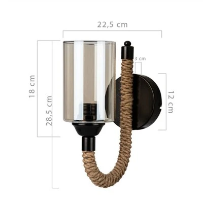 Φωτιστικό  RIFT Vintage επιτοίχιο  με σχοινί μονόφωτο 1 x E27 μαύρο μέταλλο μπεζ με φιμέ γυαλί Μ22.5 x Π22.5 x Υ28.5cm