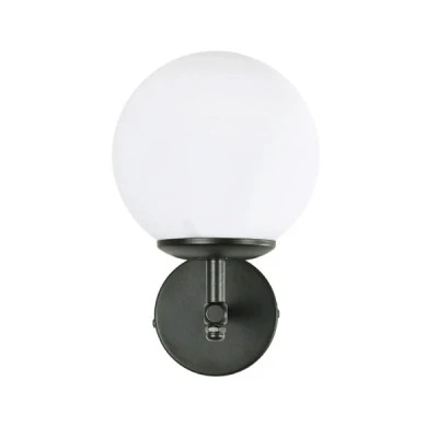 GloboStar® DALPH 203-0032 Vintage Επιτοίχιο Φωτιστικό Απλίκα Μονόφωτο 1 x E27 IP20 Μαύρο Μέταλλο με Λευκό Γυαλί - M18 x Π15 x Υ23cm