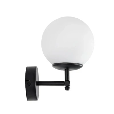 GloboStar® DALPH 203-0032 Vintage Επιτοίχιο Φωτιστικό Απλίκα Μονόφωτο 1 x E27 IP20 Μαύρο Μέταλλο με Λευκό Γυαλί - M18 x Π15 x Υ23cm