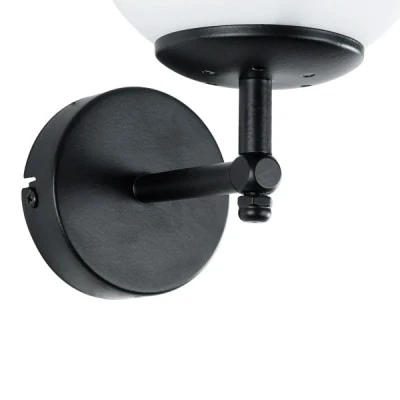 GloboStar® DALPH 203-0032 Vintage Επιτοίχιο Φωτιστικό Απλίκα Μονόφωτο 1 x E27 IP20 Μαύρο Μέταλλο με Λευκό Γυαλί - M18 x Π15 x Υ23cm