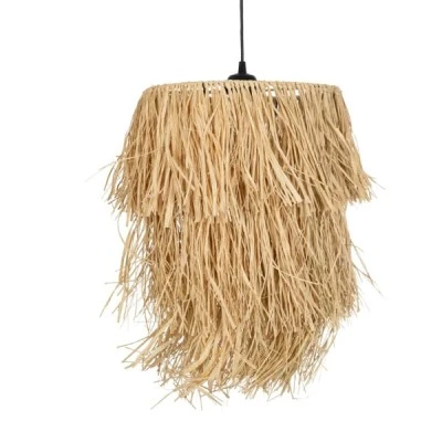 GloboStar® WEG 203-0036 Boho Κρεμαστό Φωτιστικό Καπέλο Μονόφωτο 1 x E27 IP20 Μπέζ Ψάθα - M30 x Π30 x Υ90cm