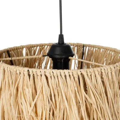 GloboStar® WEG 203-0036 Boho Κρεμαστό Φωτιστικό Καπέλο Μονόφωτο 1 x E27 IP20 Μπέζ Ψάθα - M30 x Π30 x Υ90cm