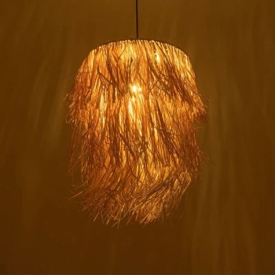 GloboStar® WEG 203-0036 Boho Κρεμαστό Φωτιστικό Καπέλο Μονόφωτο 1 x E27 IP20 Μπέζ Ψάθα - M30 x Π30 x Υ90cm