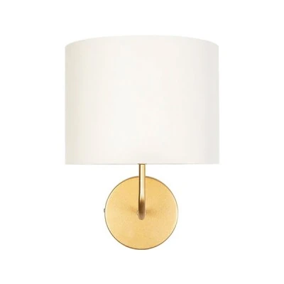 GloboStar® RALPH 203-0039 Vintage Επιτοίχιο Φωτιστικό Απλίκα Μονόφωτο 1 x E27 IP20 Χρυσό Μέταλλο με Λευκό Ύφασμα - Μ22 x Π29 x Υ30cm