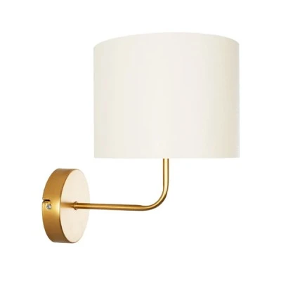 GloboStar® RALPH 203-0039 Vintage Επιτοίχιο Φωτιστικό Απλίκα Μονόφωτο 1 x E27 IP20 Χρυσό Μέταλλο με Λευκό Ύφασμα - Μ22 x Π29 x Υ30cm