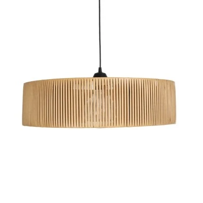 GloboStar® KYCLOS 203-0044 Boho Κρεμαστό Φωτιστικό Καπέλο Μονόφωτο 1 x E27 IP20 Μπέζ Rattan - M55 x Π55 x Υ20cm