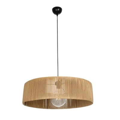 GloboStar® KYCLOS 203-0044 Boho Κρεμαστό Φωτιστικό Καπέλο Μονόφωτο 1 x E27 IP20 Μπέζ Rattan - M55 x Π55 x Υ20cm