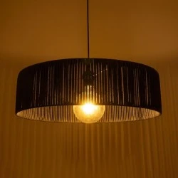 Φωτιστικό κρεμαστό Boho καπέλο μονόφωτο 1 x E27 IP20 μαύρο Rattan με διάσταση M55xΠ55xΥ20cm