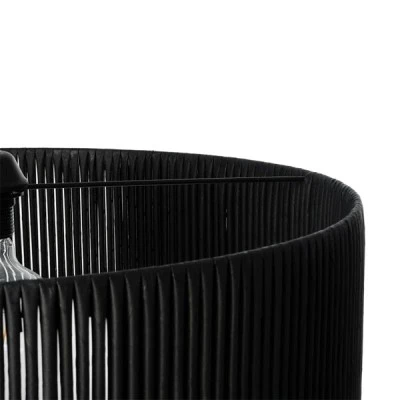 GloboStar® KYCLOS 203-0046 Boho Κρεμαστό Φωτιστικό Καπέλο Μονόφωτο 1 x E27 IP20 Μαύρο Rattan - M55 x Π55 x Υ90cm
