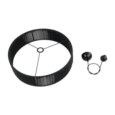 GloboStar® KYCLOS 203-0046 Boho Κρεμαστό Φωτιστικό Καπέλο Μονόφωτο 1 x E27 IP20 Μαύρο Rattan - M55 x Π55 x Υ90cm