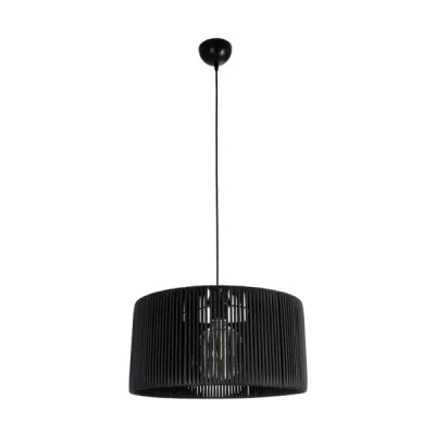 GloboStar® KYCLOS 203-0048 Boho Κρεμαστό Φωτιστικό Καπέλο Μονόφωτο 1 x E27 IP20 Μαύρο Rattan - M40 x Π40 x Υ25.5cm