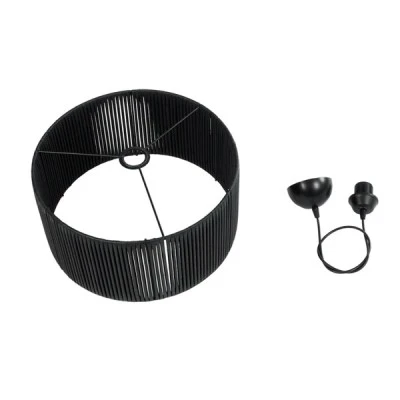 GloboStar® KYCLOS 203-0048 Boho Κρεμαστό Φωτιστικό Καπέλο Μονόφωτο 1 x E27 IP20 Μαύρο Rattan - M40 x Π40 x Υ25.5cm