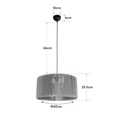GloboStar® KYCLOS 203-0048 Boho Κρεμαστό Φωτιστικό Καπέλο Μονόφωτο 1 x E27 IP20 Μαύρο Rattan - M40 x Π40 x Υ25.5cm