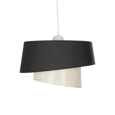 GloboStar® ALINA 203-0131 Μοντέρνο Κρεμαστό Φωτιστικό Καπέλο Μονόφωτο 1 x E27 IP20 Μαύρο & Λευκό Ύφασμα - Μ30 x Π30 x Υ93cm