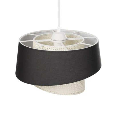 GloboStar® ALINA 203-0131 Μοντέρνο Κρεμαστό Φωτιστικό Καπέλο Μονόφωτο 1 x E27 IP20 Μαύρο & Λευκό Ύφασμα - Μ30 x Π30 x Υ93cm