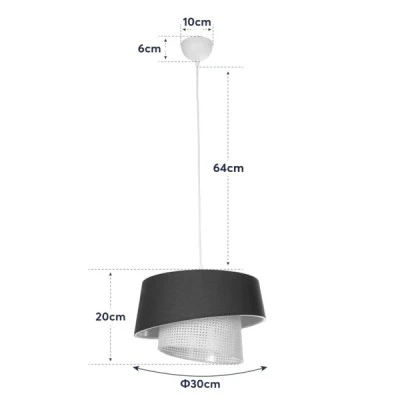 GloboStar® ALINA 203-0131 Μοντέρνο Κρεμαστό Φωτιστικό Καπέλο Μονόφωτο 1 x E27 IP20 Μαύρο & Λευκό Ύφασμα - Μ30 x Π30 x Υ93cm