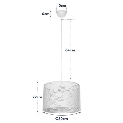 GloboStar® CLAIRIE 203-0137 Μοντέρνο Κρεμαστό Φωτιστικό Καπέλο Μονόφωτο 1 x E27 IP20 Λευκό Ύφασμα - Μ30 x Π30 x Υ93cm