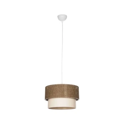 GloboStar® SISSIE 203-0138 Μοντέρνο Κρεμαστό Φωτιστικό Καπέλο Μονόφωτο 1 x E27 IP20 Καφέ & Μπεζ Ύφασμα - Μ30 x Π30 x Υ93cm